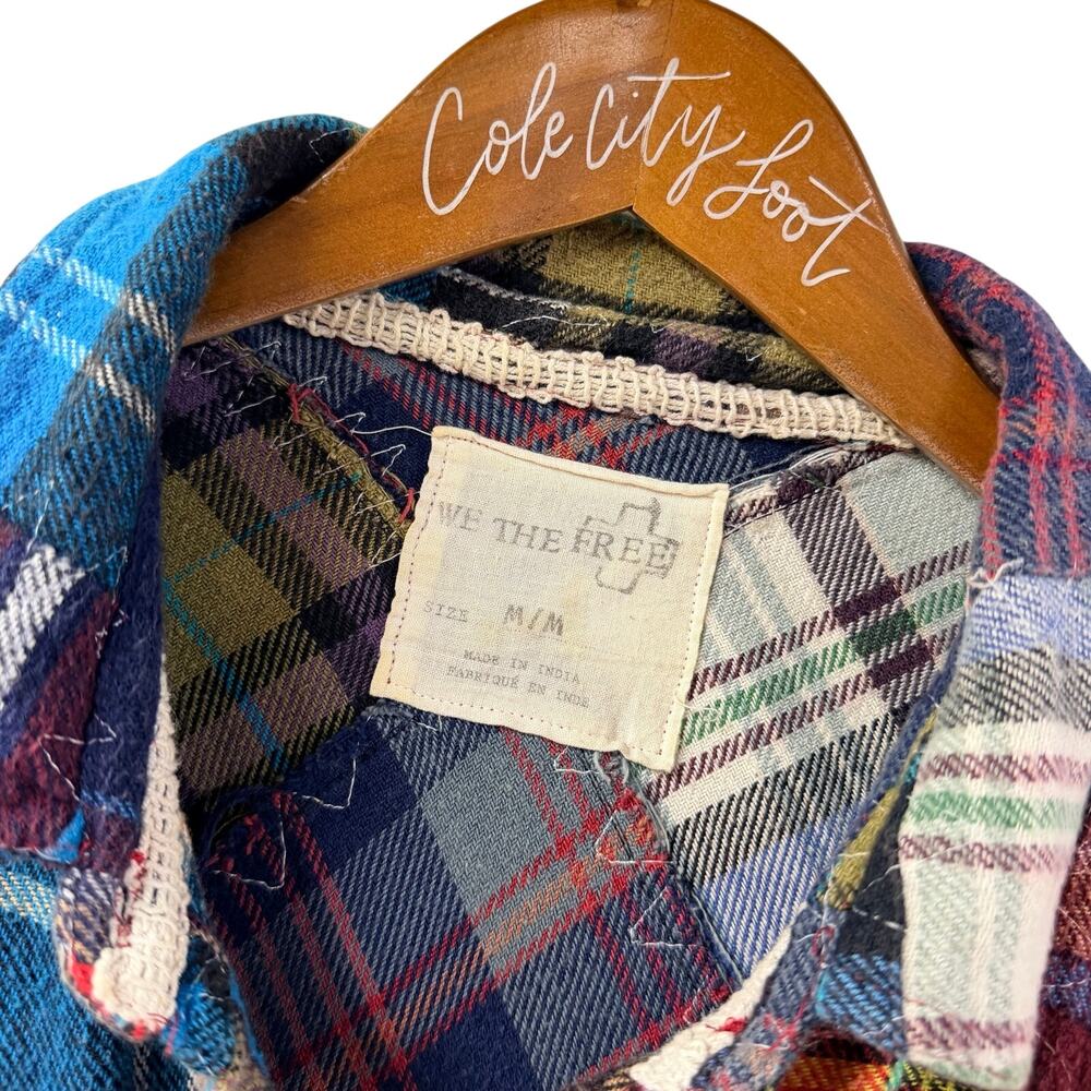 Free People Lost In Plaid Shirt Medium Patchwork Boho Summer Lace - Picture 3 of 10